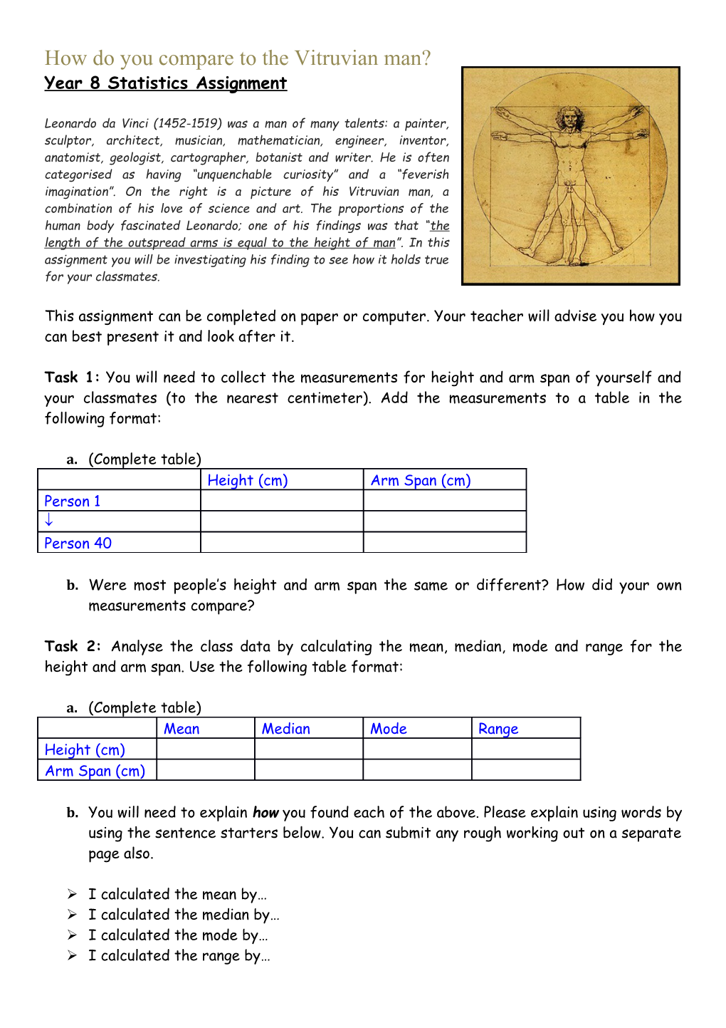 Year 8 Statistics Assignment