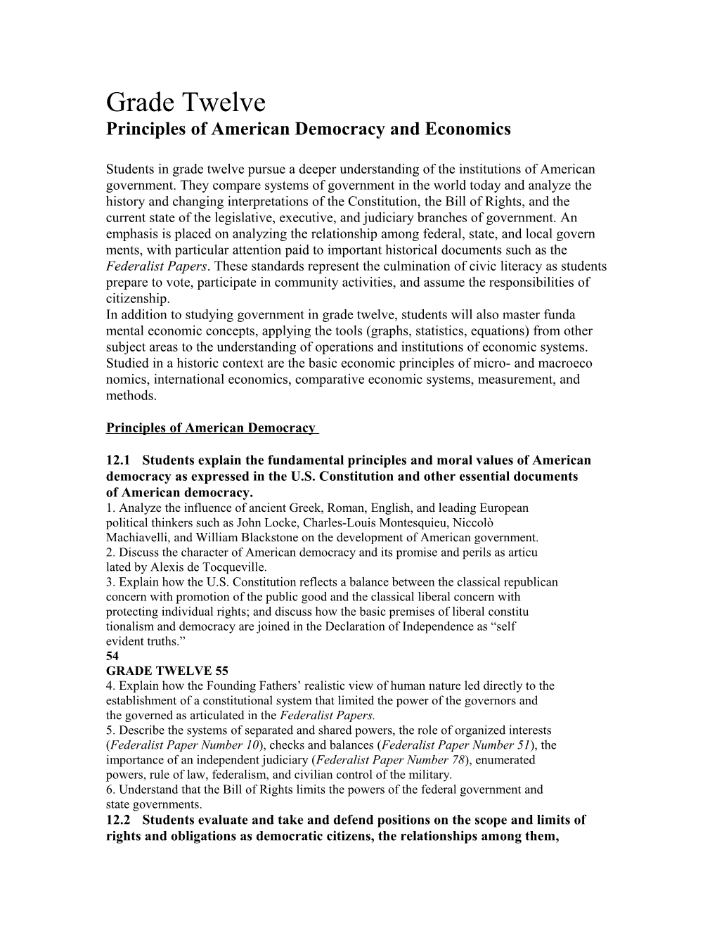 Principles of American Democracy and Economics