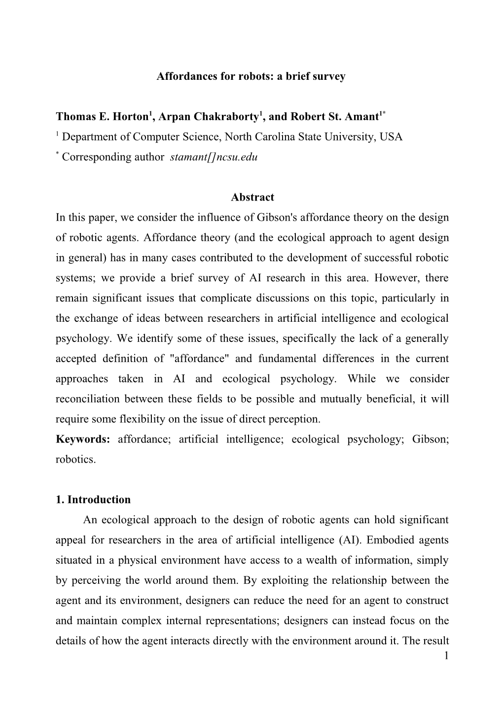 Affordances for Robots: a Brief Survey Revised