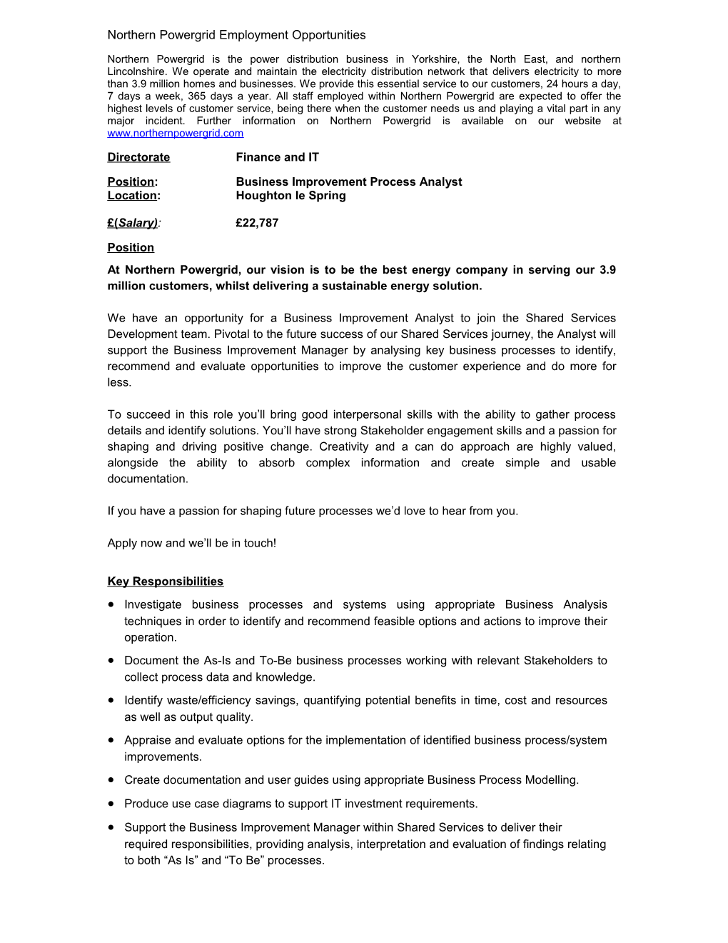 Northern Powergrid Employment Opportunities