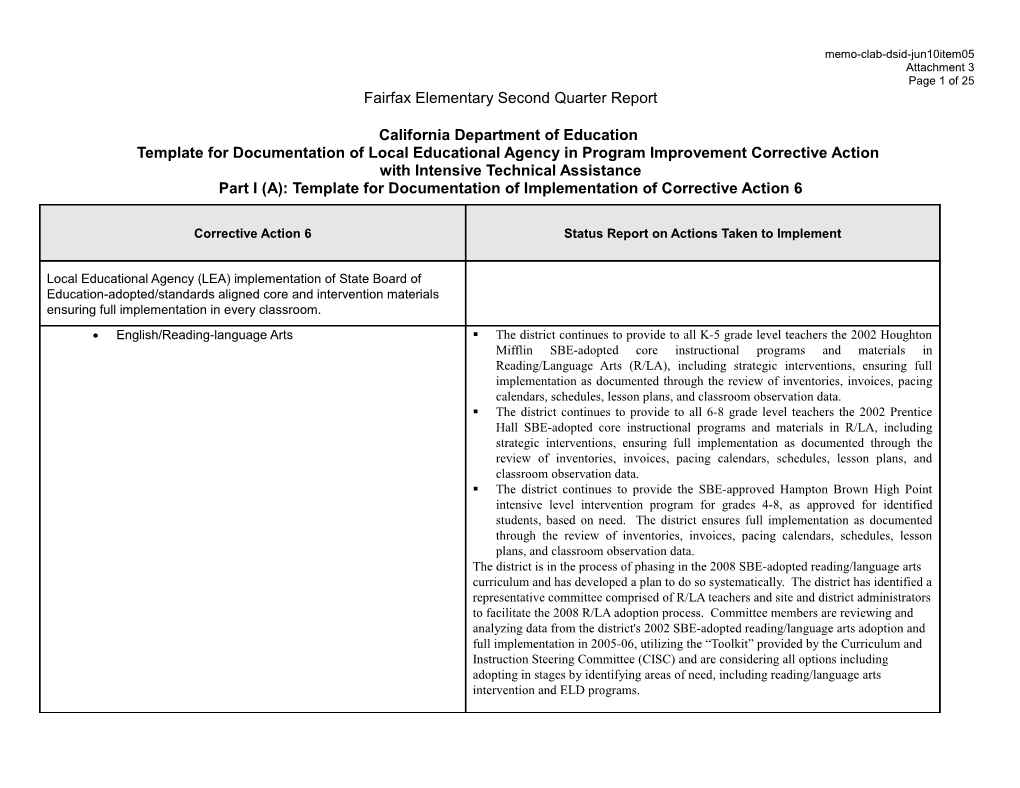 June 2010 Memorandum Item 08 Attachment 3 - Information Memorandum (CA State Board of Education)