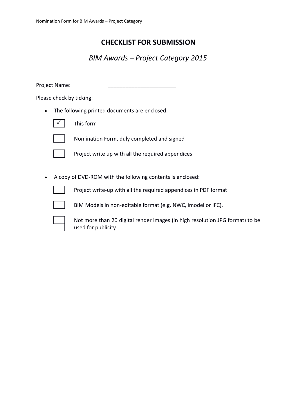 Nomination Form for BIM Awards Project Category