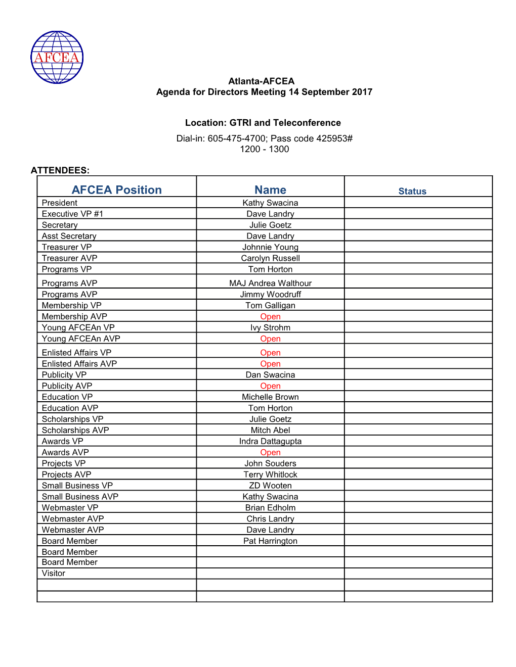 AFCEA BOD Agenda 10 Jul 2014