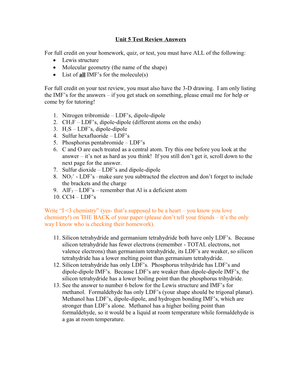 Unit 5 Test Review Answers