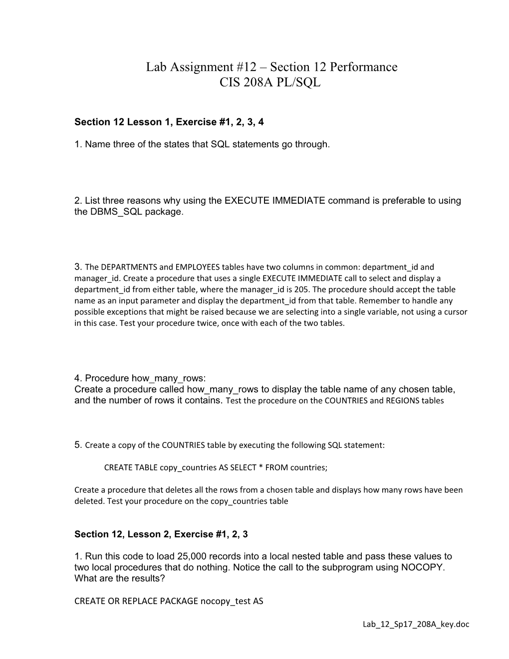 Section 12 Lesson 1, Exercise #1, 2, 3, 4