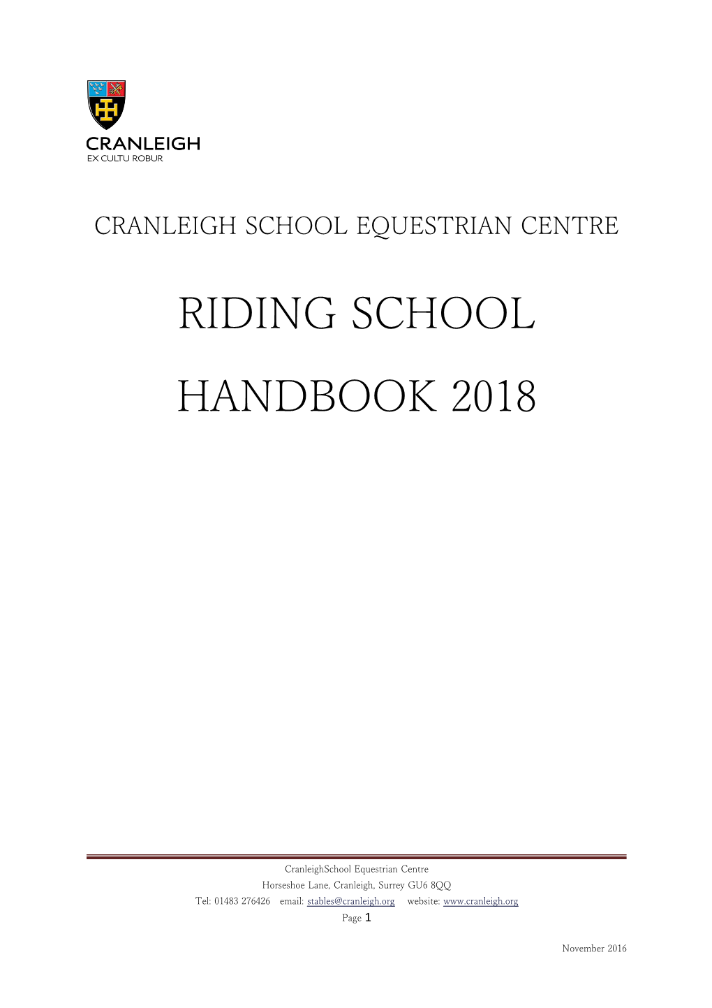 Cranleigh School Equestrian Centre Handbook 2010/11