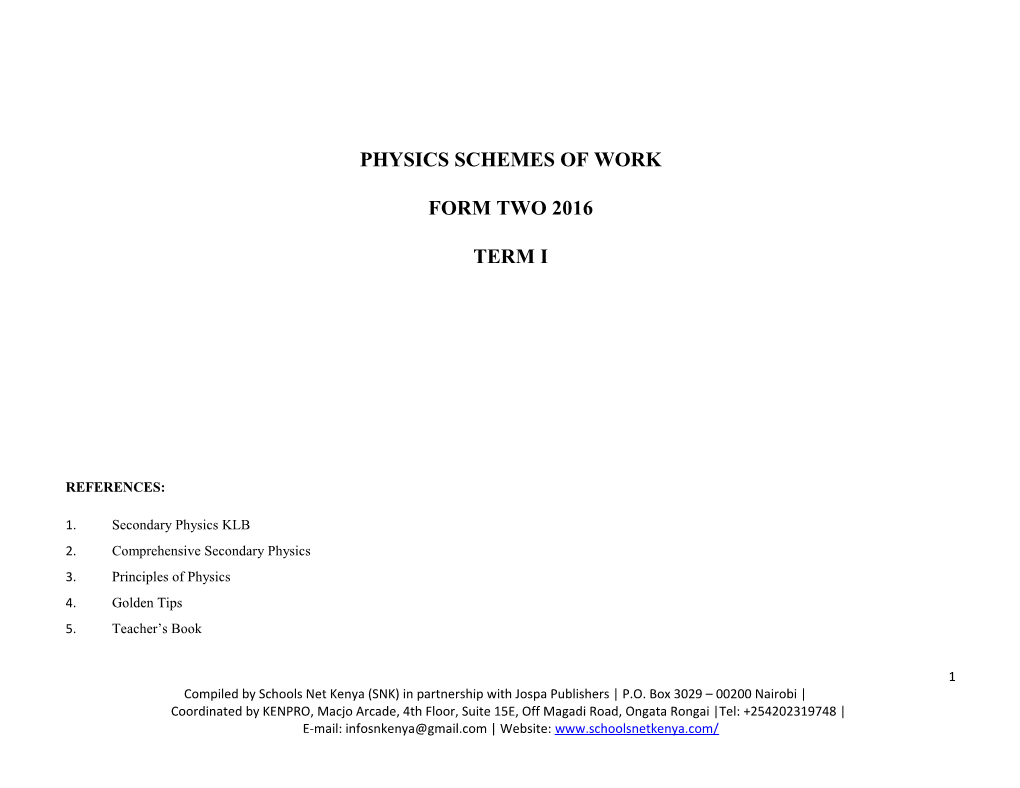 Physics Form 1 Schemes of Work Term 1