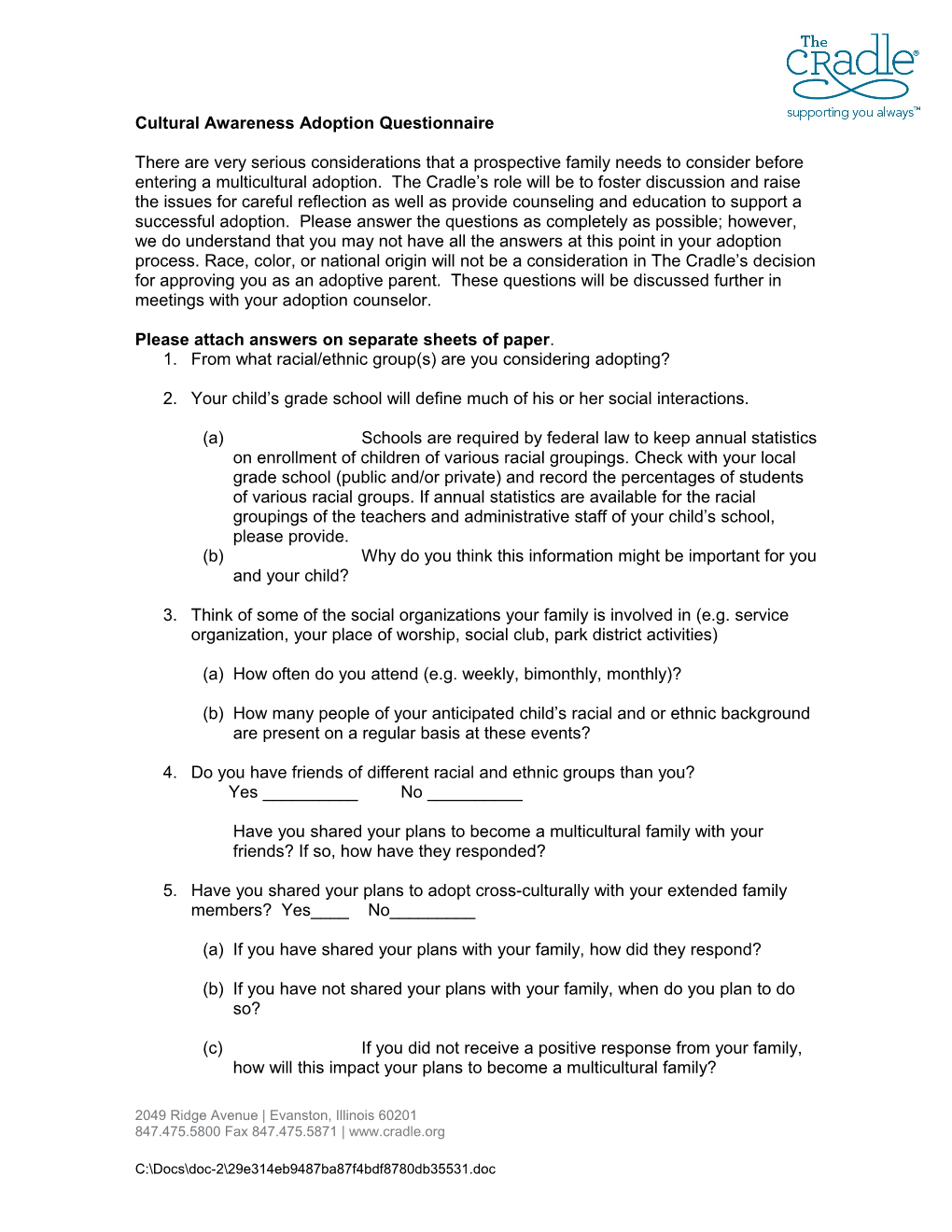 Cross Racial Adoption Questionnaire (Draft 1)