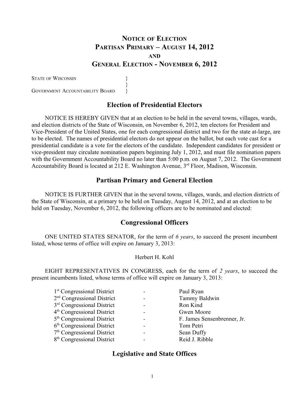 Offices to Be Elected at 1999 Spring Election