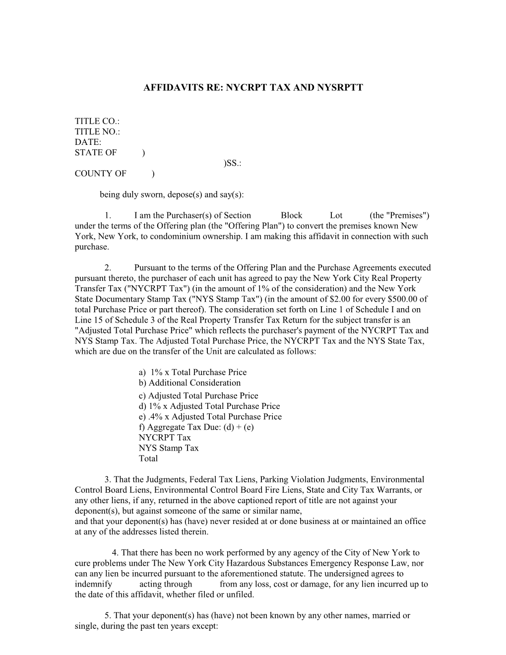 Affidavits Re: Nycrpt Tax and Nysrptt