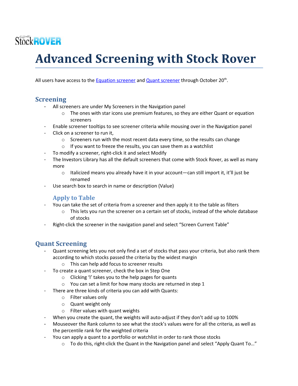 Advanced Screening with Stock Rover