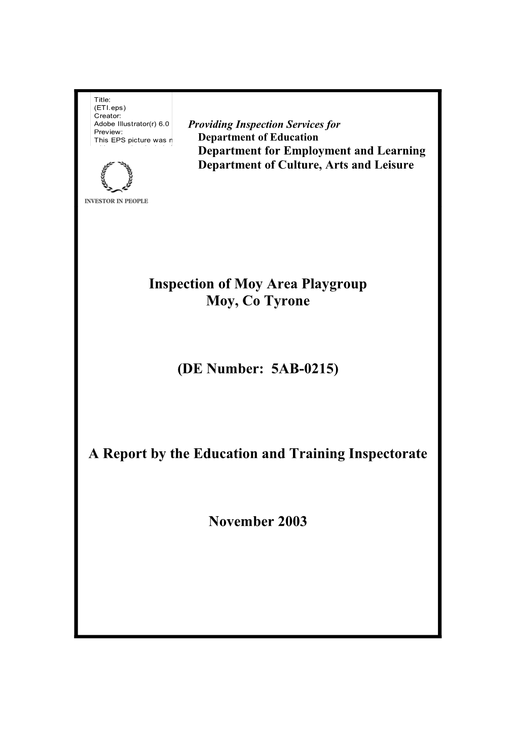 Report on the Inspection of Moy Area Playgroup, Moy, County Tyrone