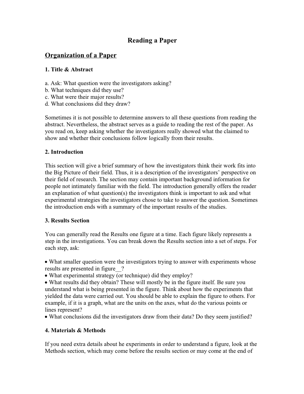 Organization of a Paper