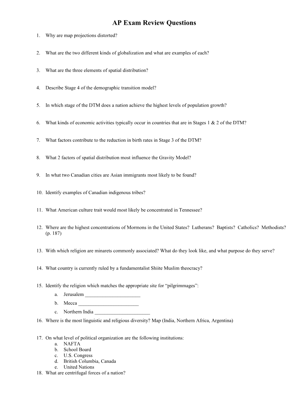 AP Exam Review Questions s1