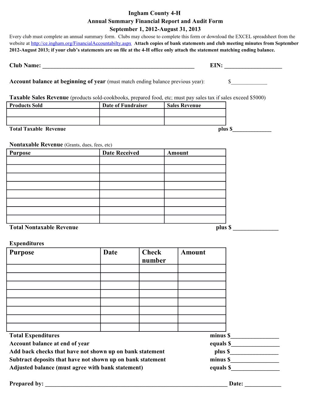 Annual Summary Financial Report and Audit Form