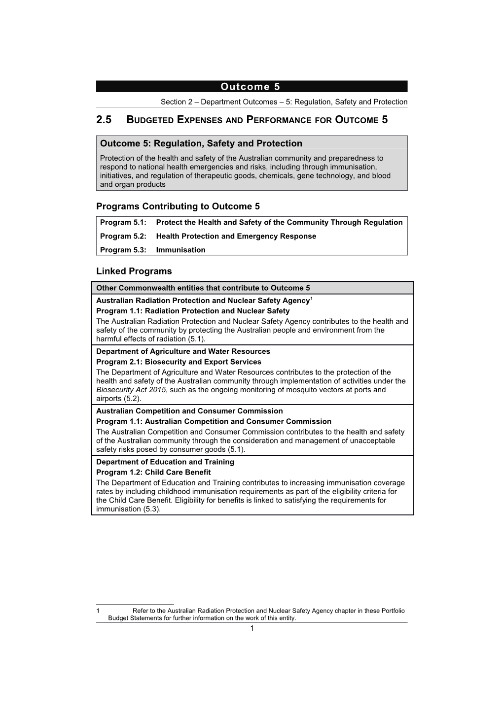 2.5Budgeted Expenses and Performance for Outcome 5