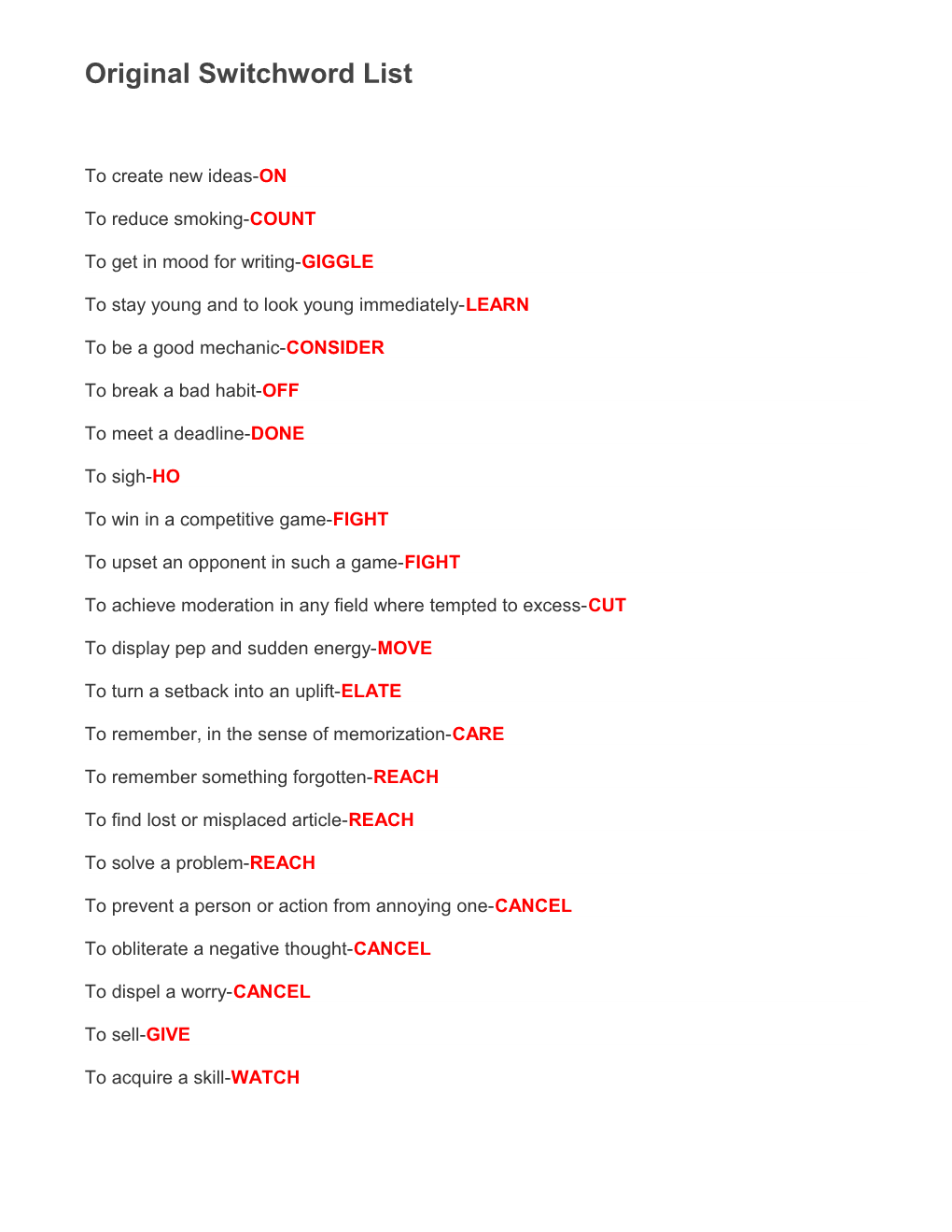 Original Switchword List