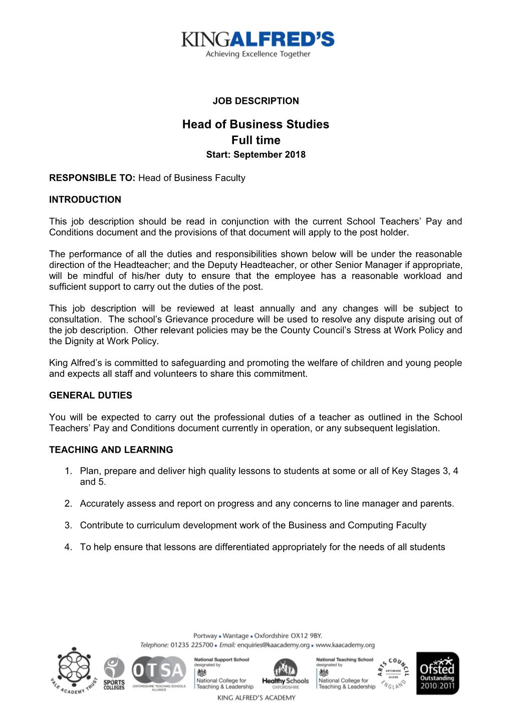 Head of Business Studies