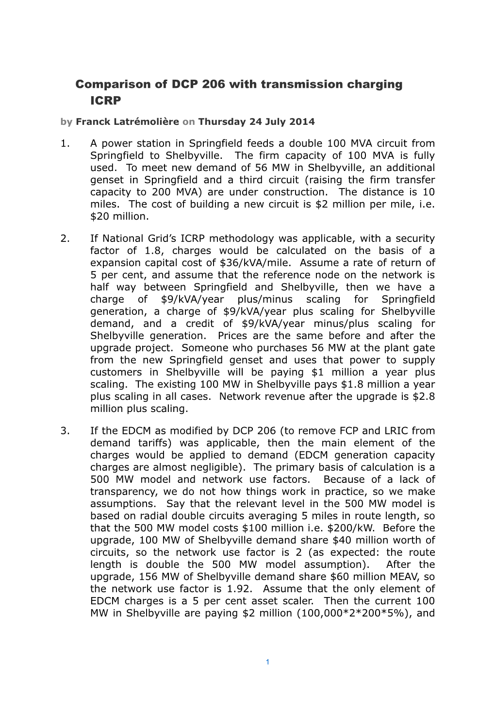 Comparison of DCP 206 with Transmission Charging ICRP