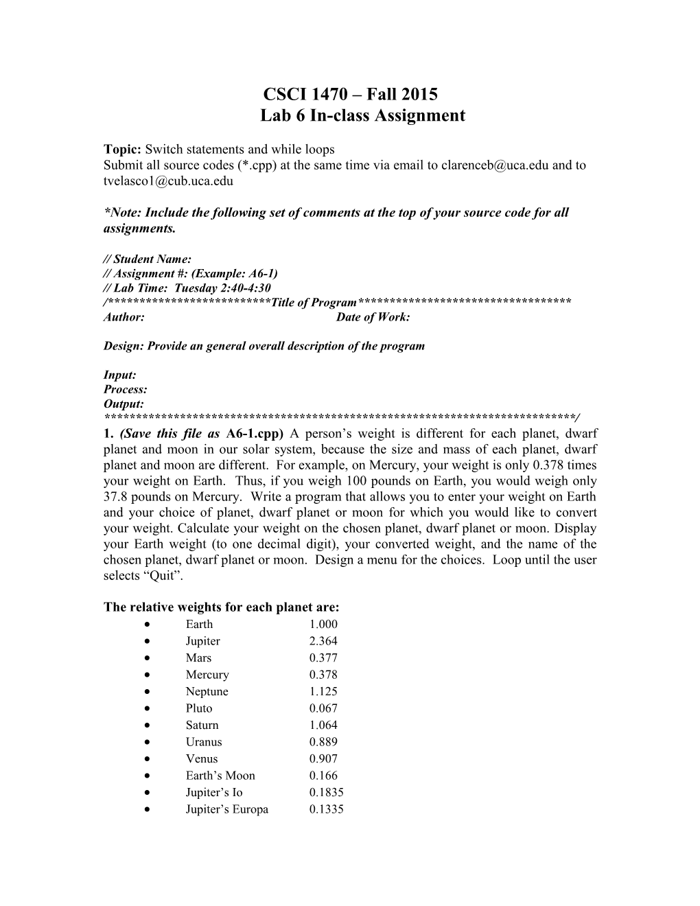 CSCI 1470 Fall 2015Lab 6 In-Class Assignment