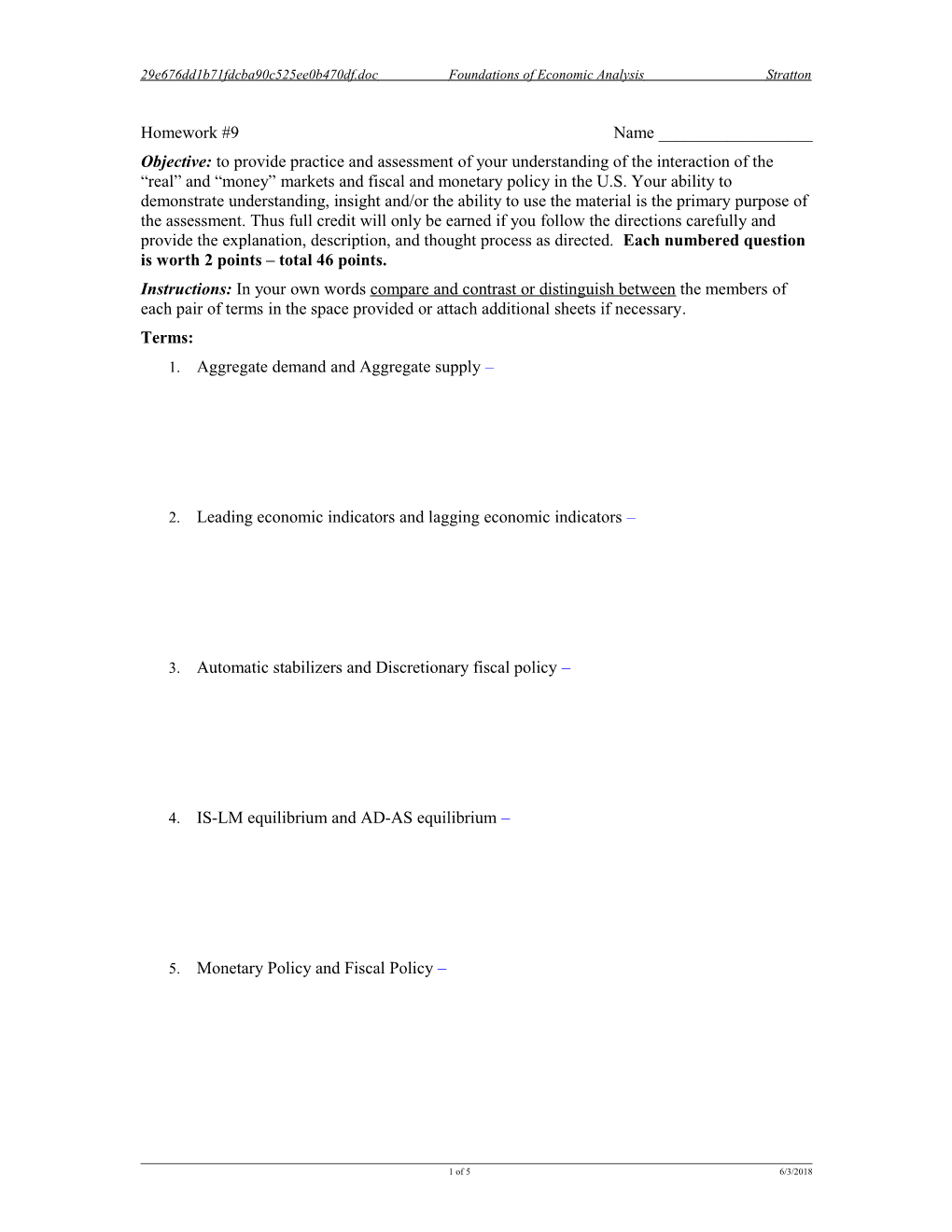 HW09 Policy Foundations of Economic Analysis Stratton