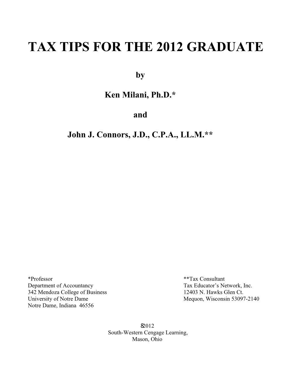 Tax Tips for the 2012 Graduate