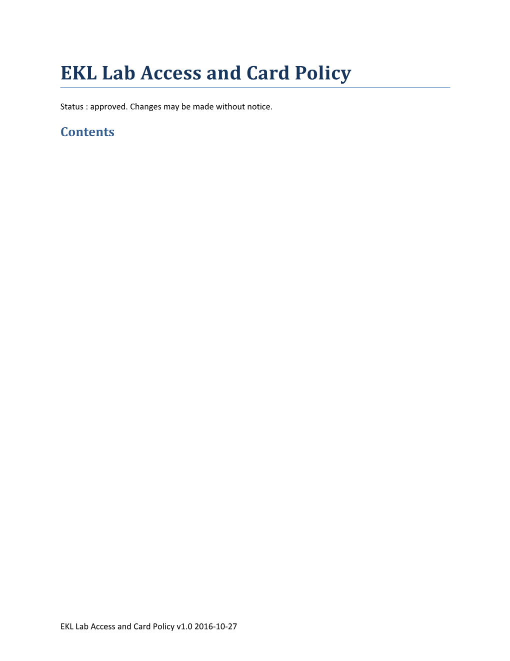 EKL Lab Accessand Card Policy