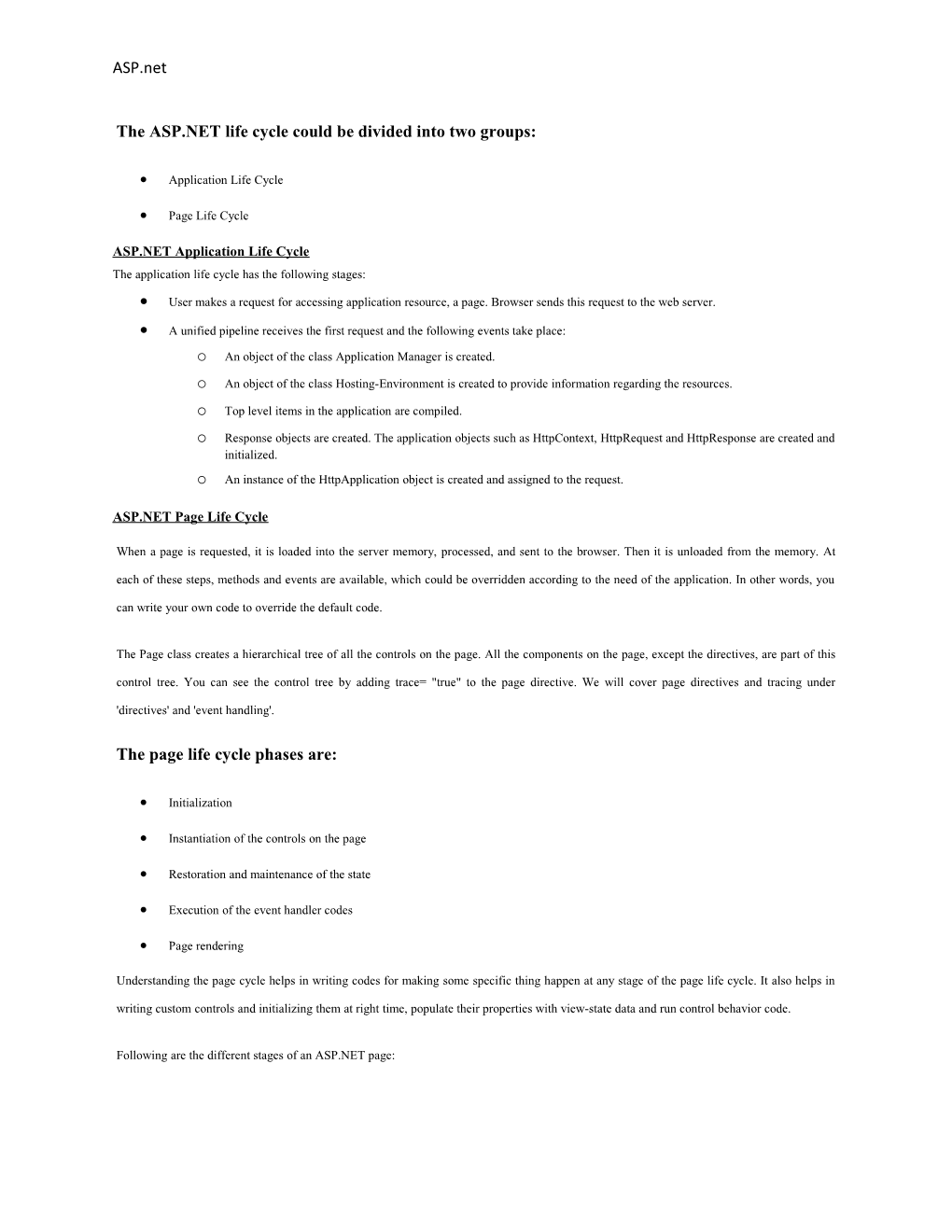 The ASP.NET Life Cycle Could Be Divided Into Two Groups