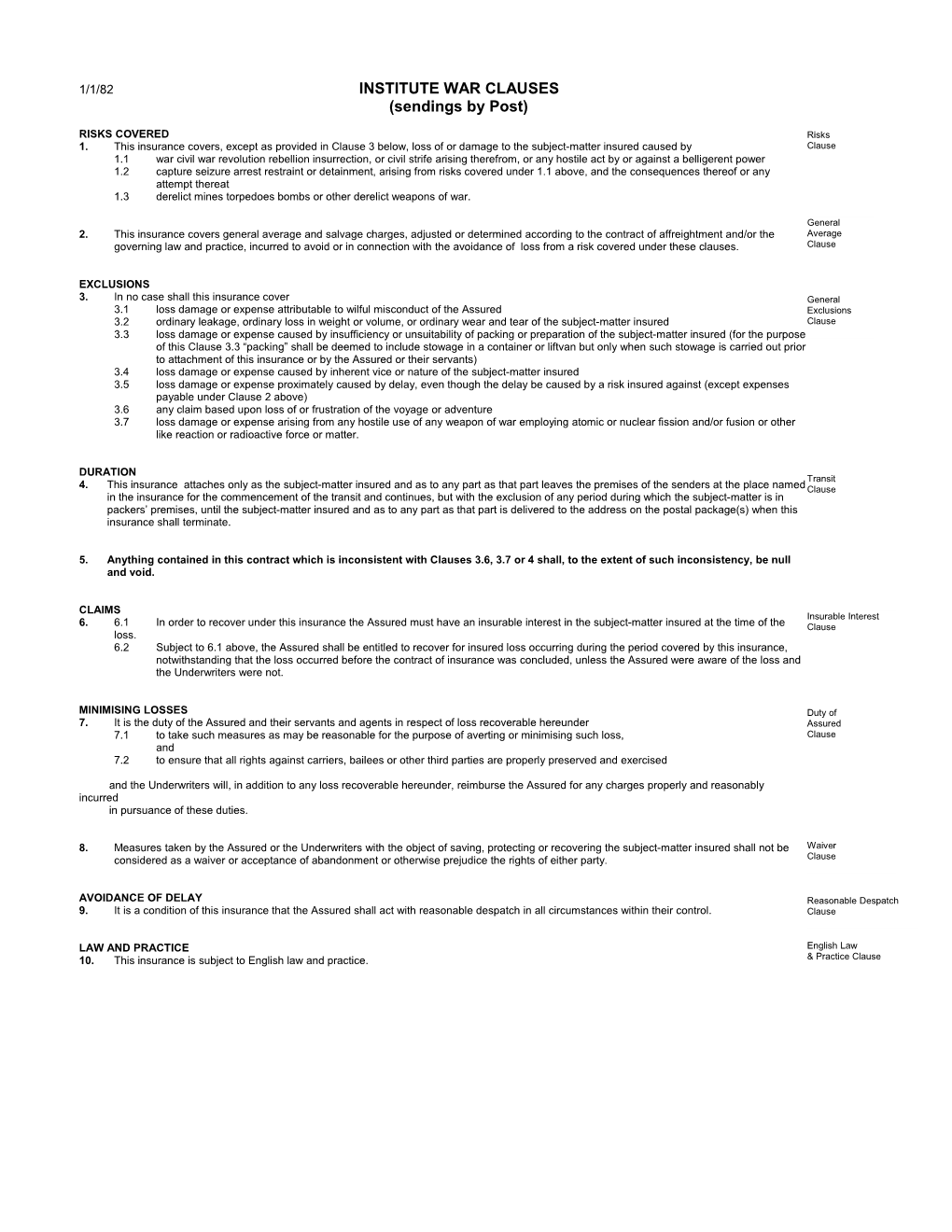 Institute War Clauses (Air Cargo)