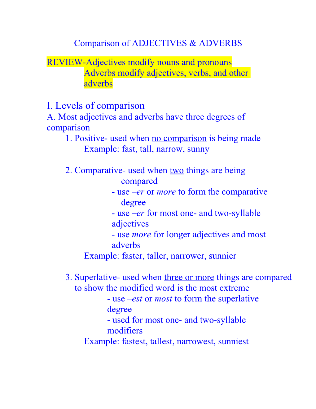 Comparison of ADECTIVES & ADVERBS