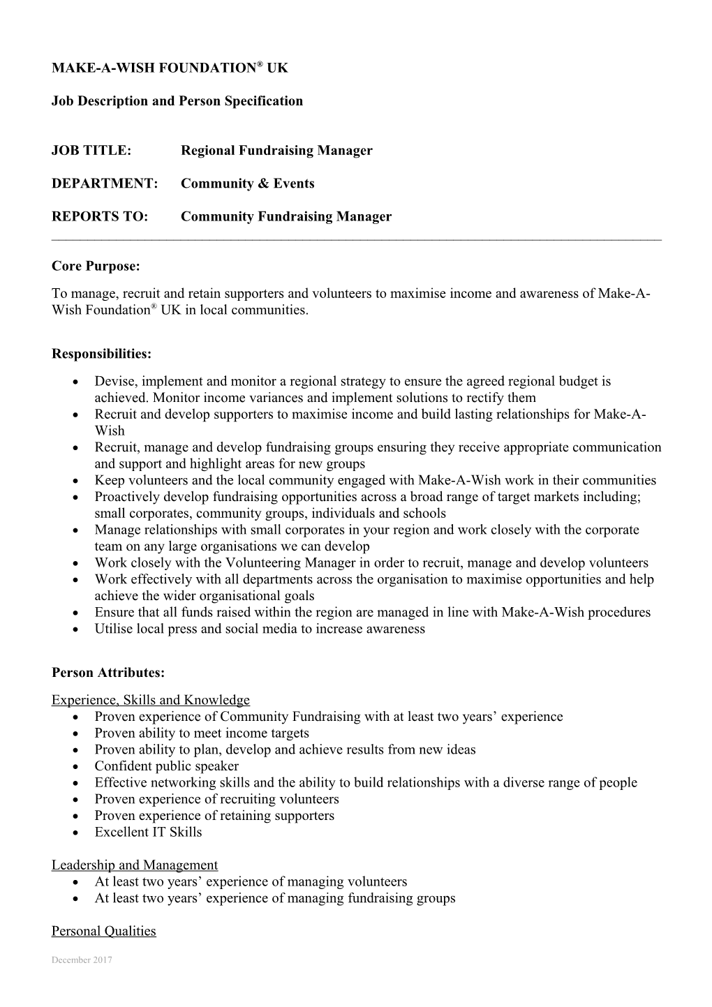 Job Description and Person Specification s7