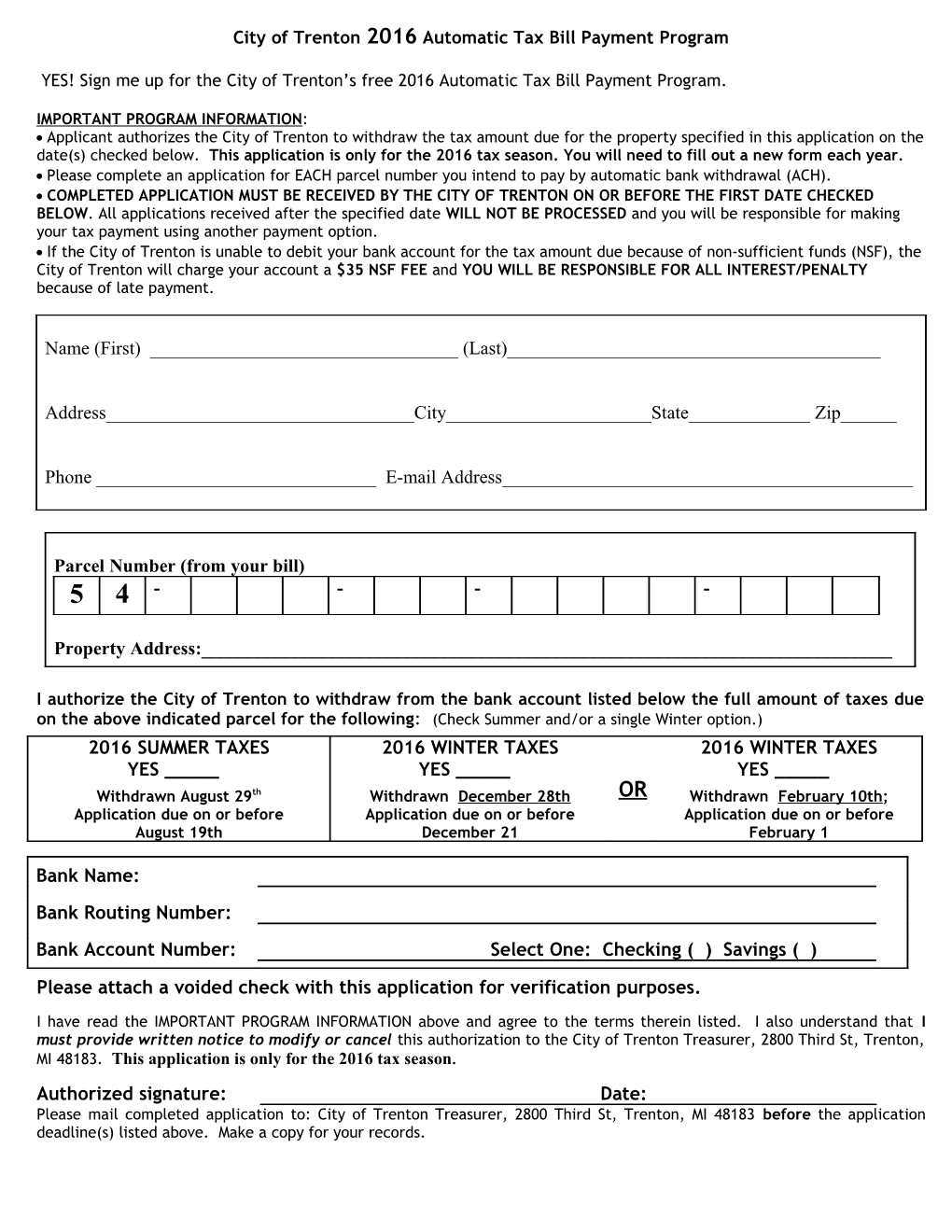 City of Trenton Automatic Tax Bill Payment Program