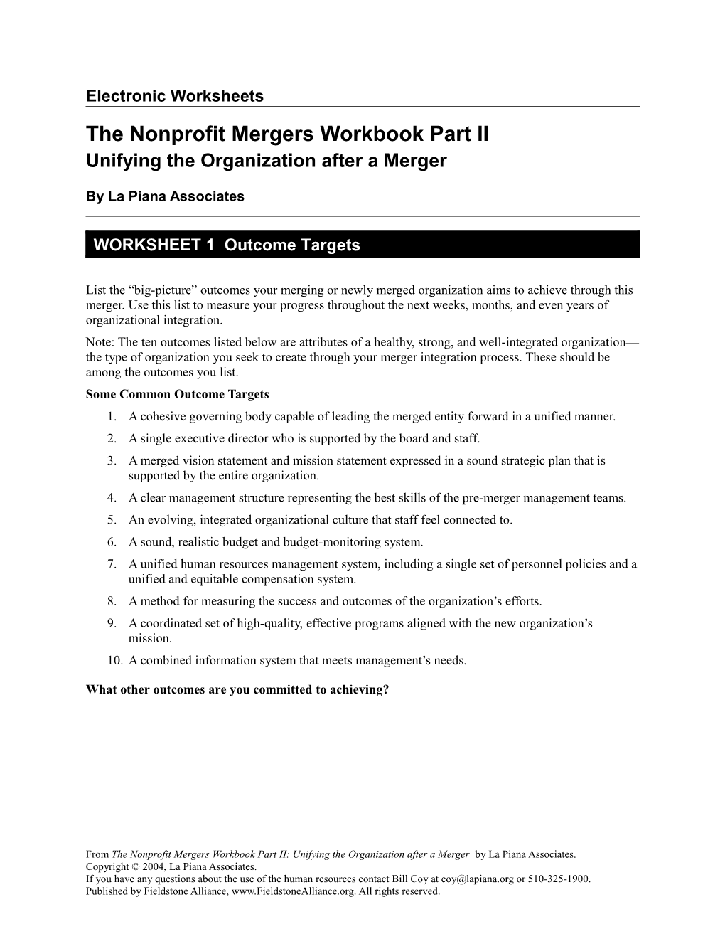 The Nonprofit Mergers Workbook Part II
