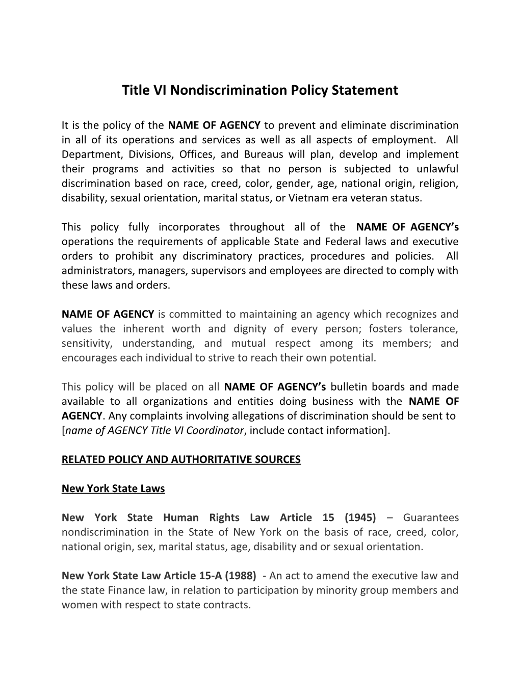 Title VI Nondiscrimination Policy Statement