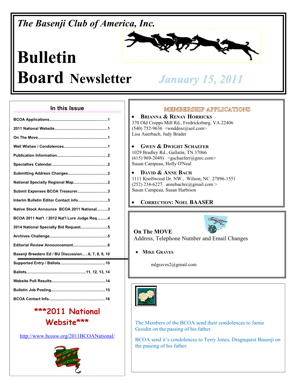 Page 2 Bulletin Board Newsletter January 15, 2011