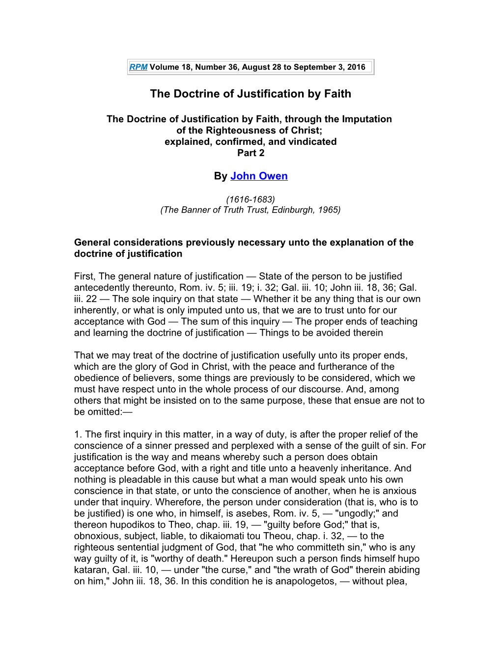 The Doctrine of Justification by Faith