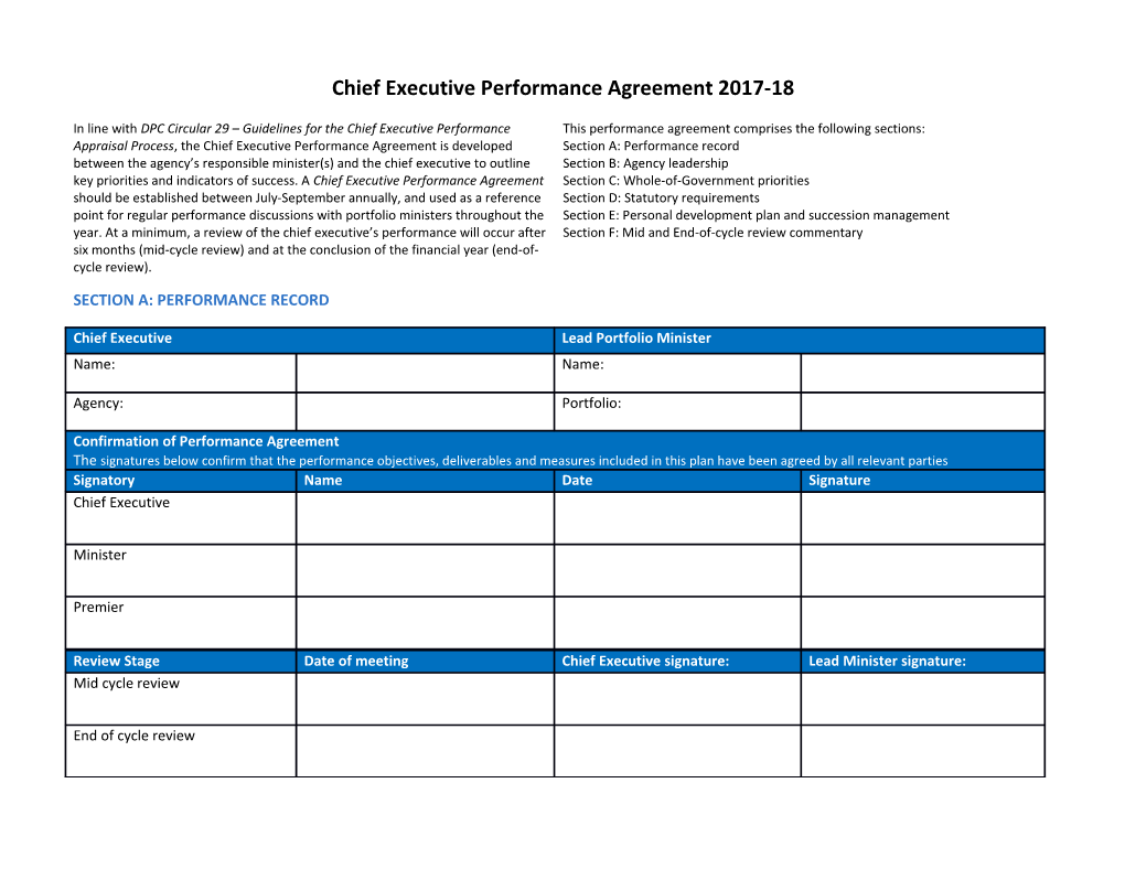 Chief Executive Performance Agreement 2017-18