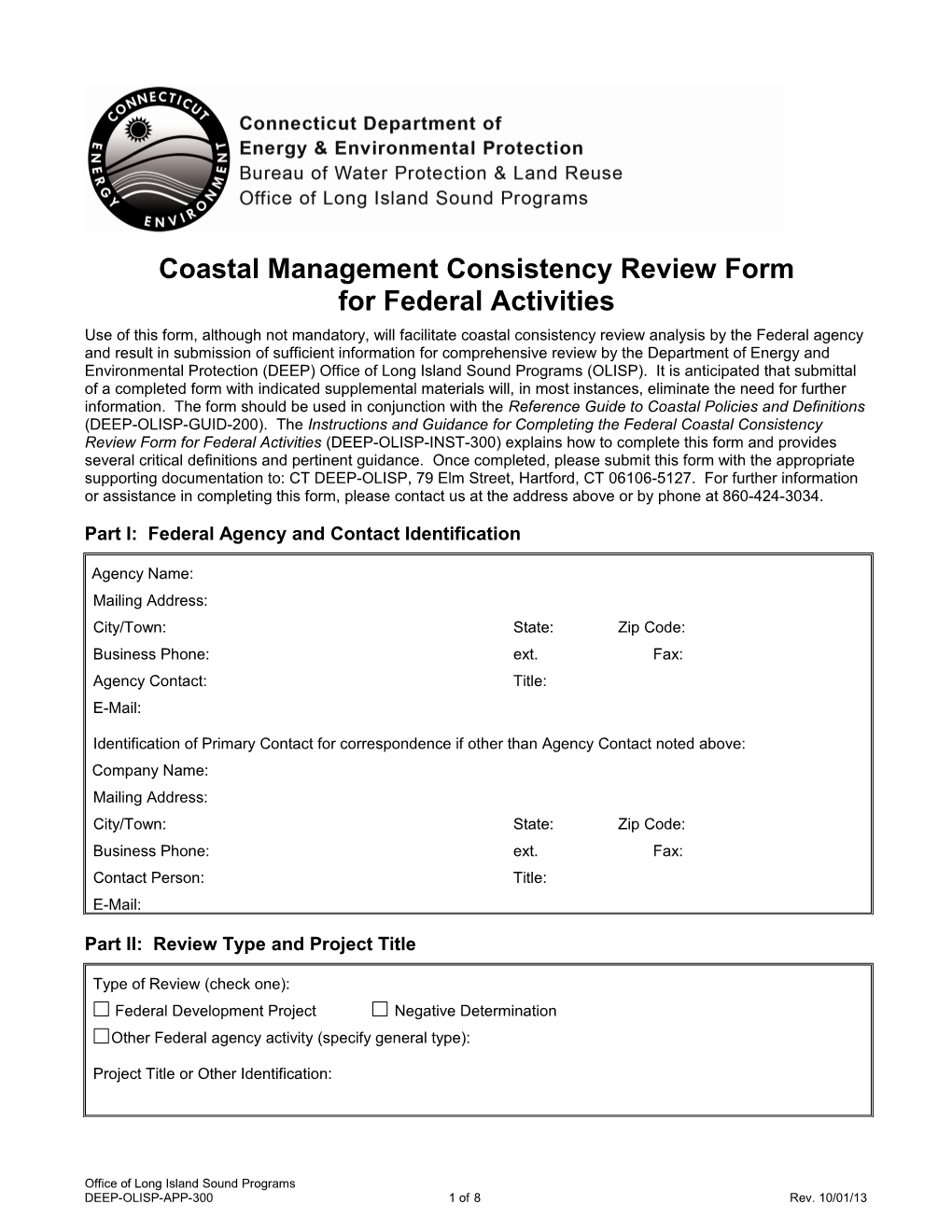 Coastal Management Consistency Review Form for Federal Activities