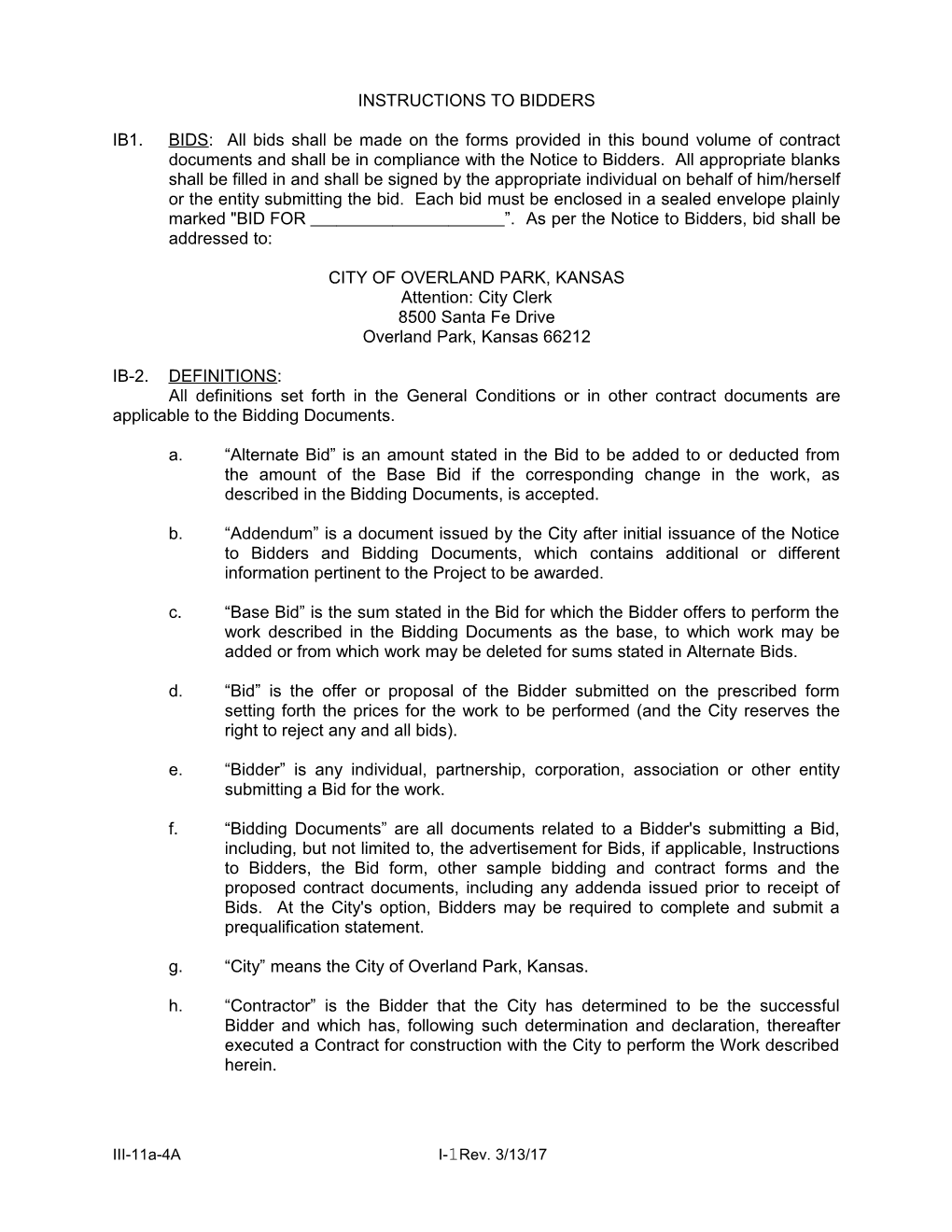 COP 211 - Instructions to Bidders (Option A)
