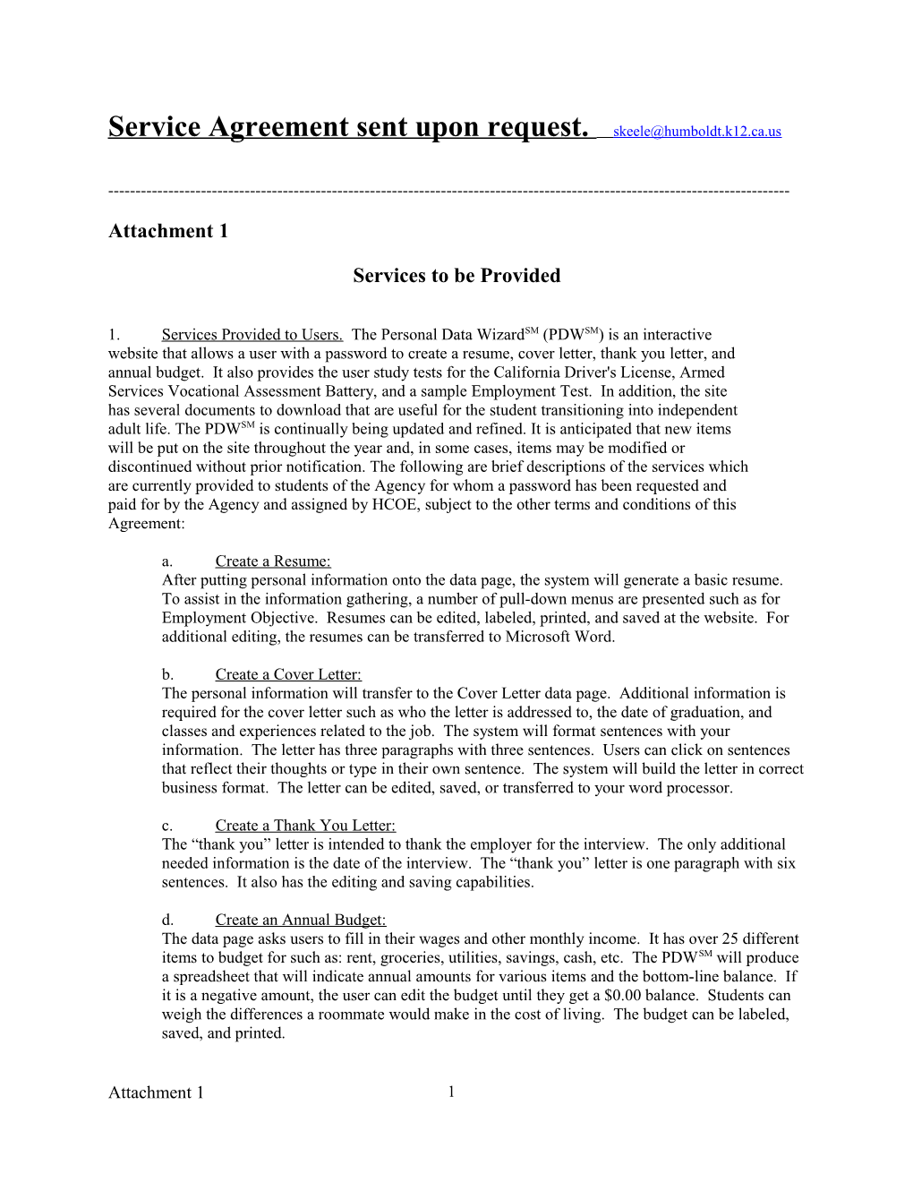 Internetwww Service Agreement