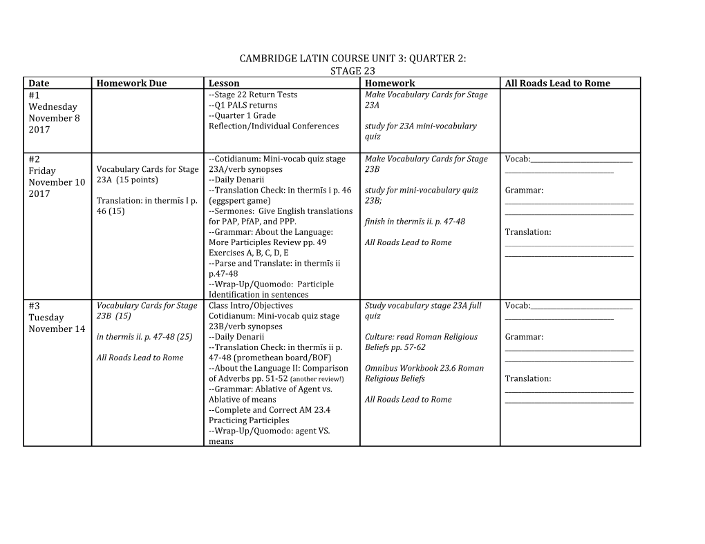 Cambridge Latin Course Unit 3: Quarter 2