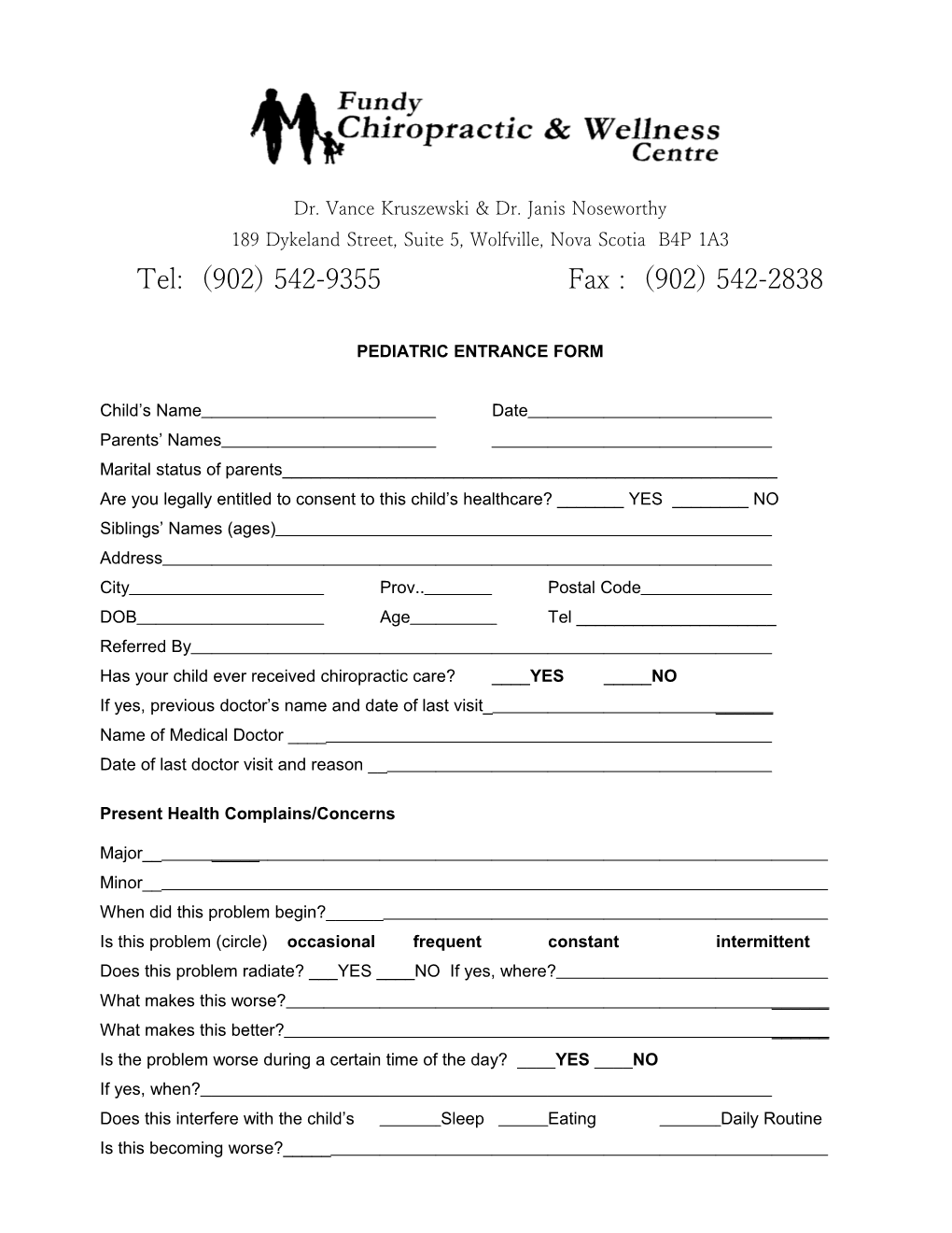 Pediatric Examination Form