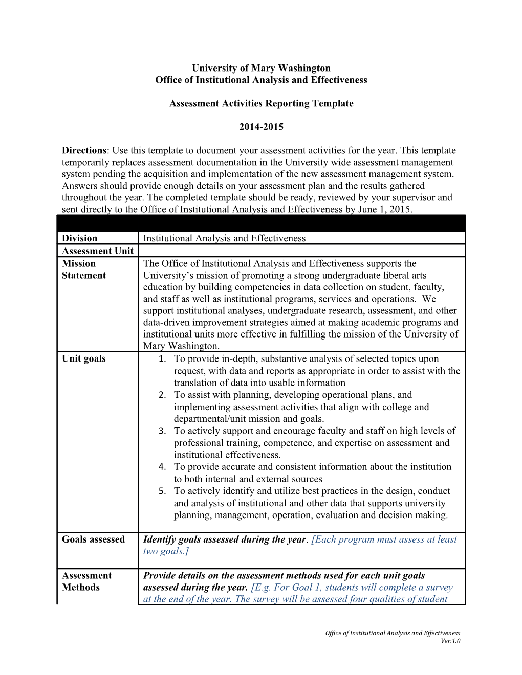 Office of Institutional Analysis and Effectiveness