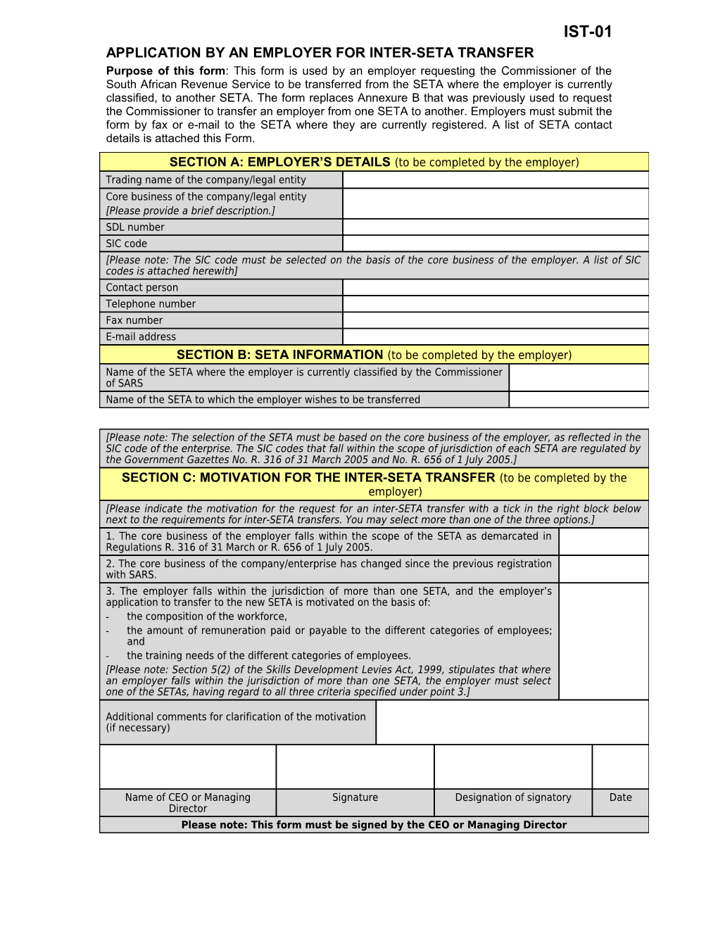 Application by an Employer for Inter-Seta Transfer