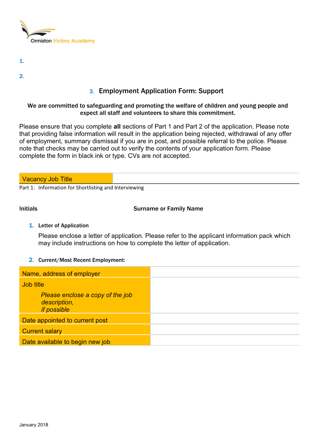 Employment Application Form: Support