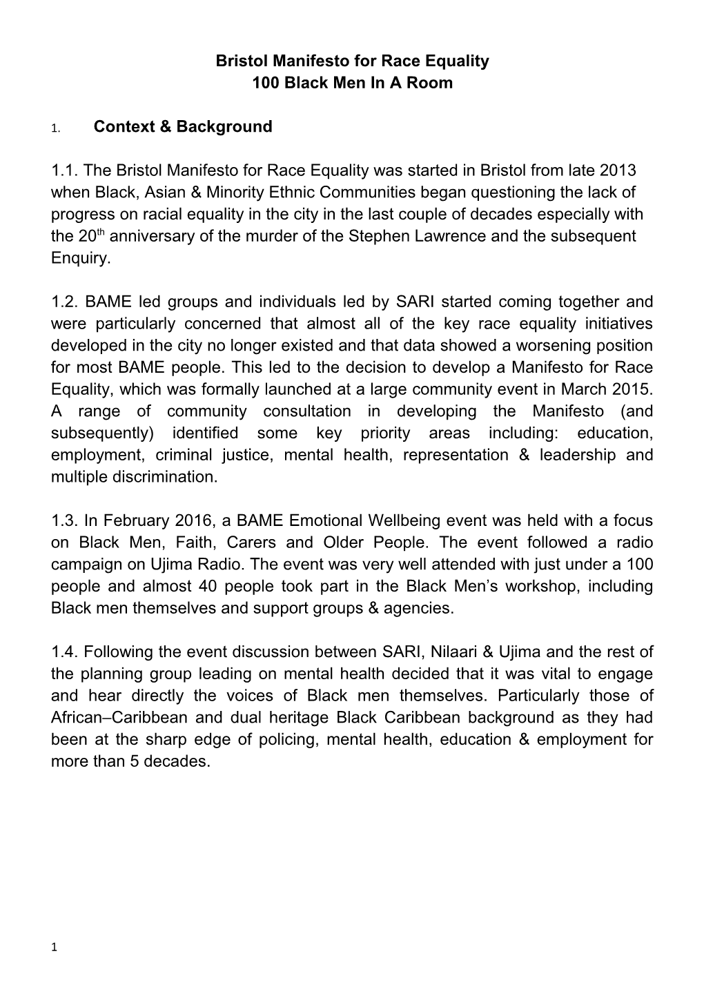 Bristol Manifesto for Race Equality