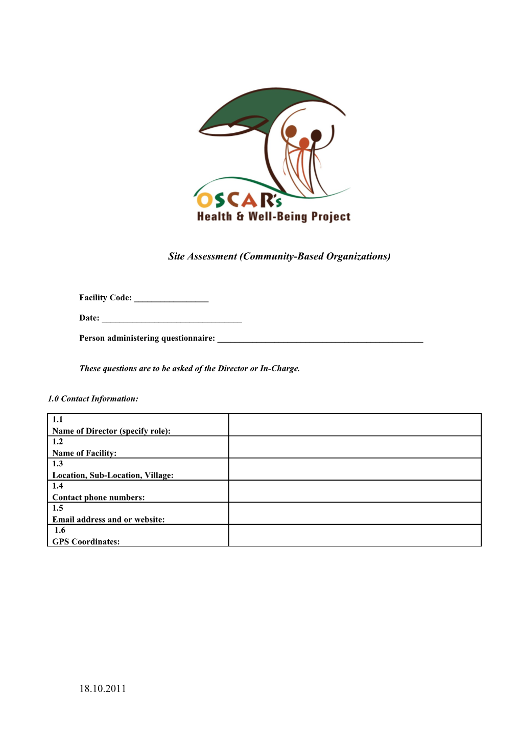 Draft Site Assessment Care Environments of Orphaned Children