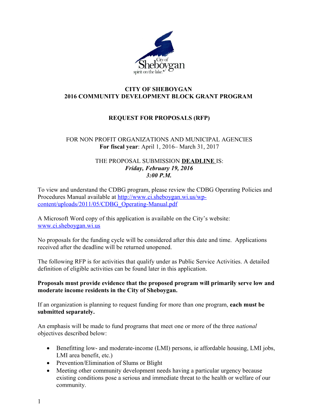 City of Sheboygan 2003 Cdbg Program Application Form