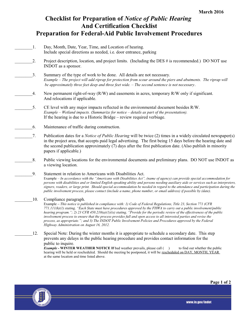 Preparation for Federal-Aid Public Involvement Procedures