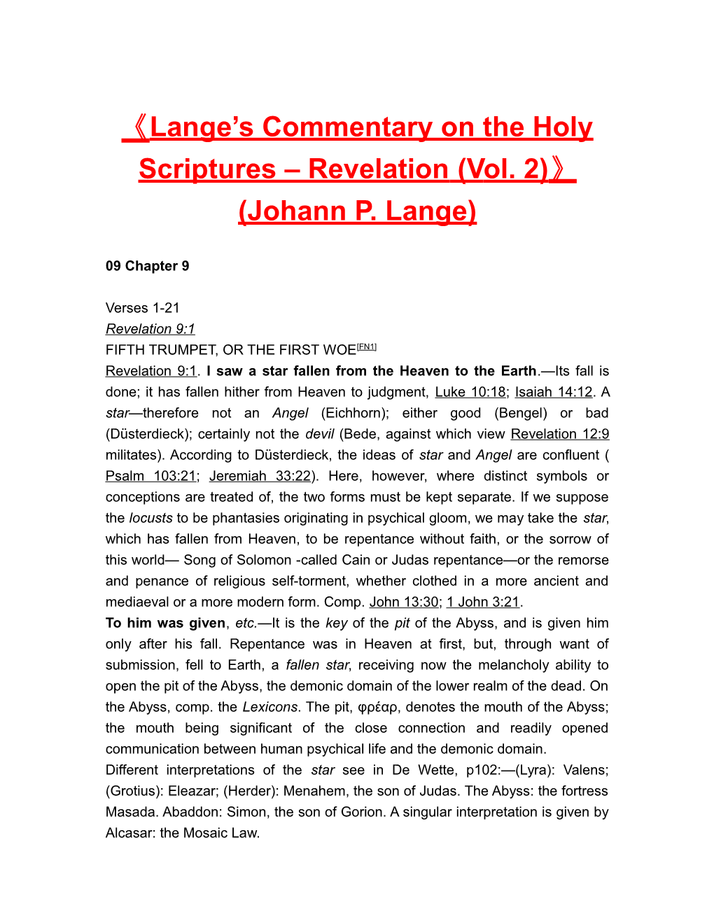 Lange S Commentary on the Holy Scriptures Revelation (Vol. 2) (Johann P. Lange)